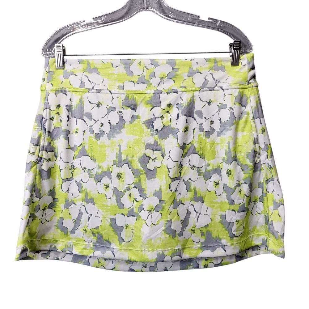 PGA Tour Floral Gray Yellow Athletic Skort with Built-In Shorts - Size Large